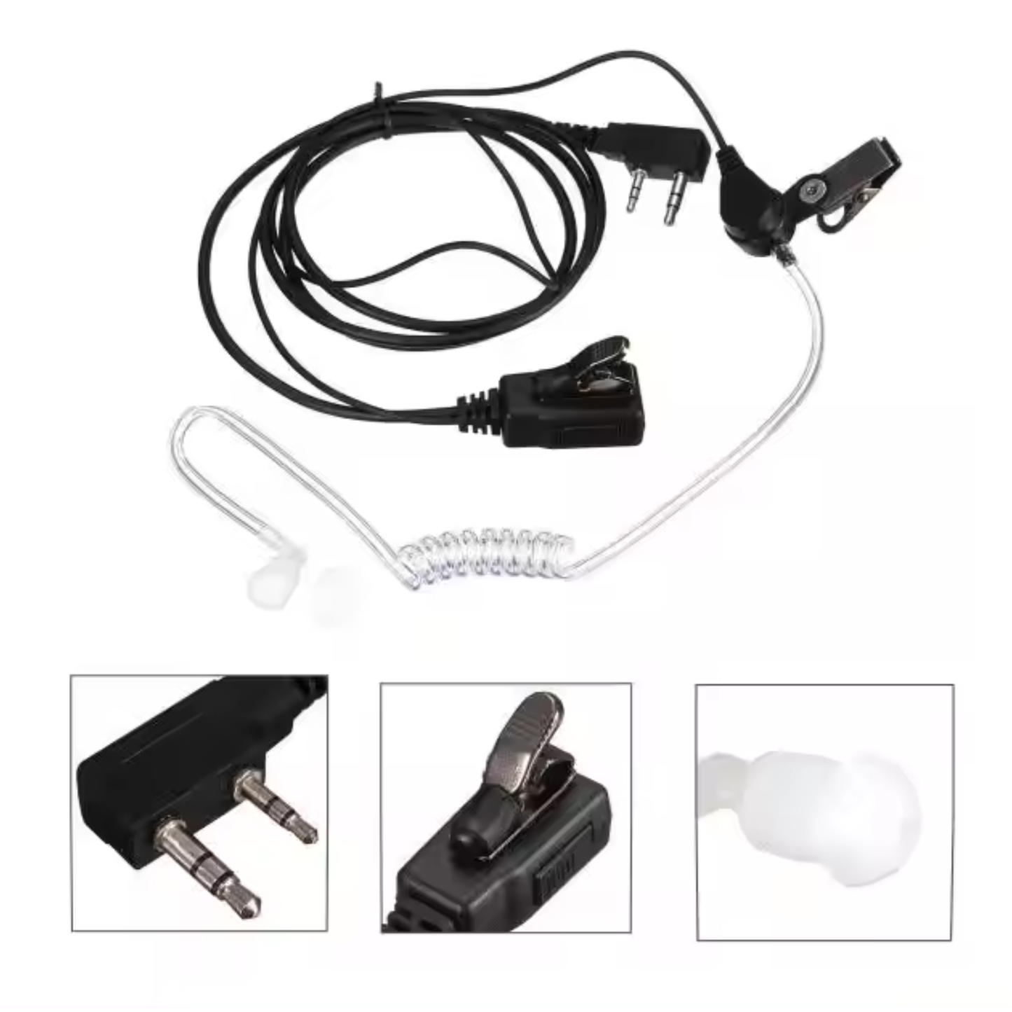 2-Pin Clear Tube Covert Acoustic Earpiece with PTT Mic for Two-Way Radios